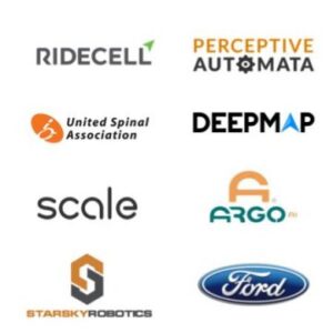 PAVE member logos: Ridecell, Perceptive Automata, Deepmap, Scale, Argo, Ford, United Spinal Association, and Starsky Robotics