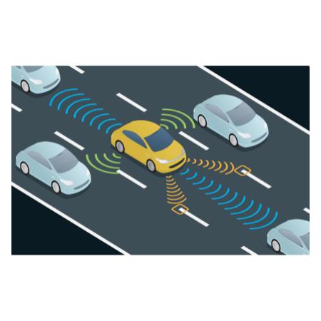 A sketch showing how an autonomous vehicle checks spacing around it