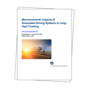 Report cover page showing the title and a photo of an autonomous semi truck